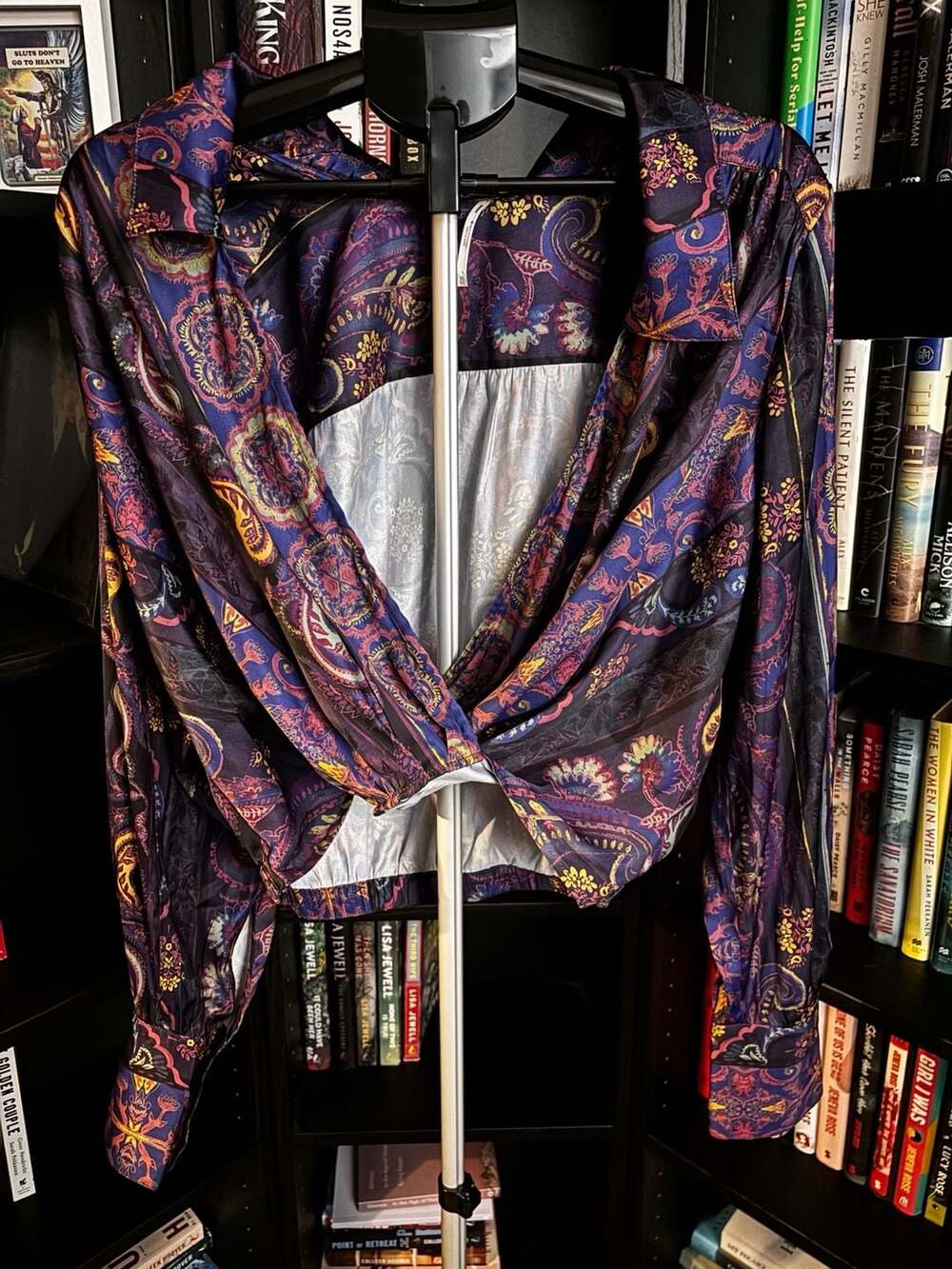 Free People Lana Printed Satin Top Size XL Multi Paisley Wrap Crop